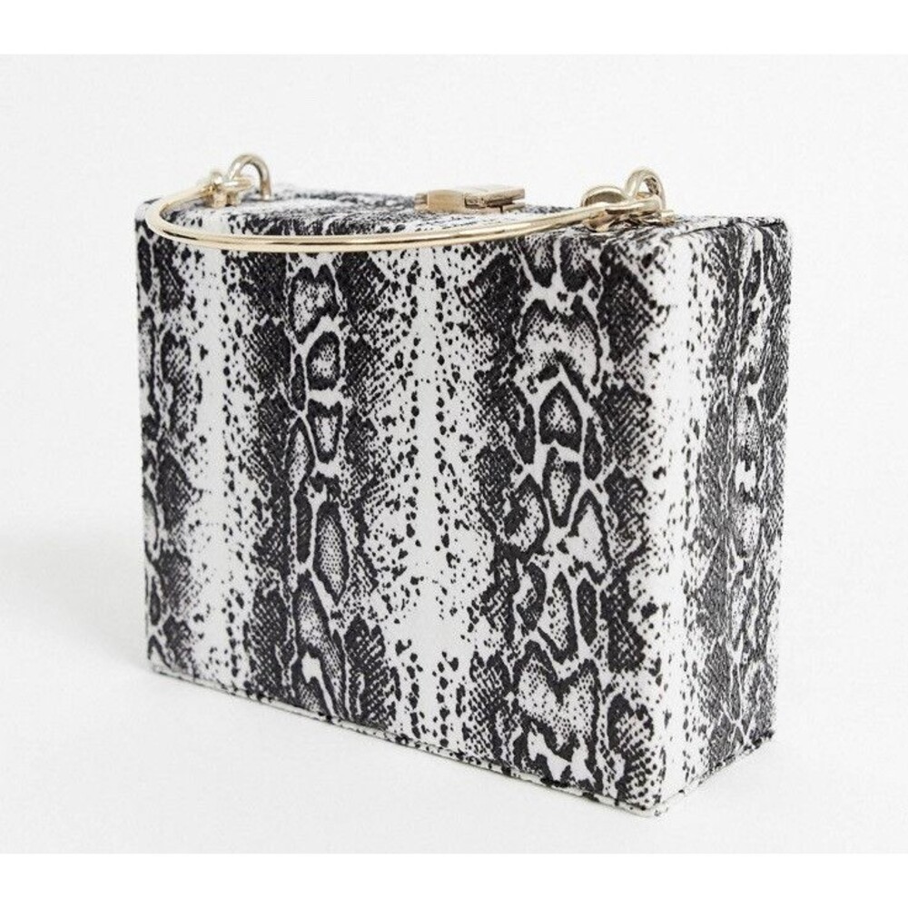 NEW - ASOS Design Snake Print Box Clutch Handbag